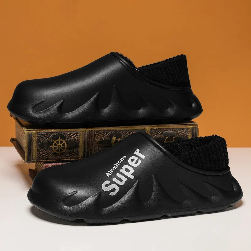 Winter Men Indoor Warm Slippers Plush Waterproof Anti slip Cotton Shoes Men's Slip-on Casual Flat Snow Walking Loafers