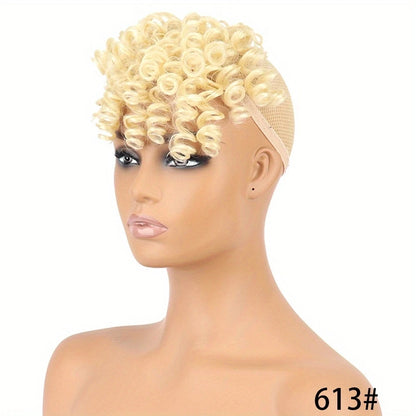 Synthetic Curly Bangs for Women Afro Puff Kinky Curly Bangs Clip In Hairpieces Natural Style Heat Resistant Fiber Hair Extension