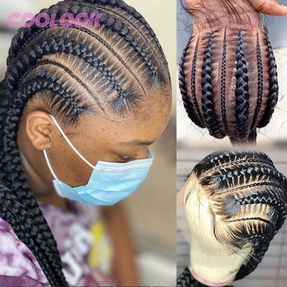 360 Full Lace Cornrow Braided Wigs For Black Women Synthetic Knotless 36" Long Box Braid Wig With Baby Hair Goddess Braids Wig