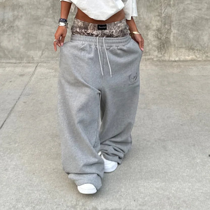 Y2K Trend Sweatpants Camouflage Embroidered Pattern Streetwear Men Women Clothing Retro Camo Baggy Pants Unisex Wide Leg Pants