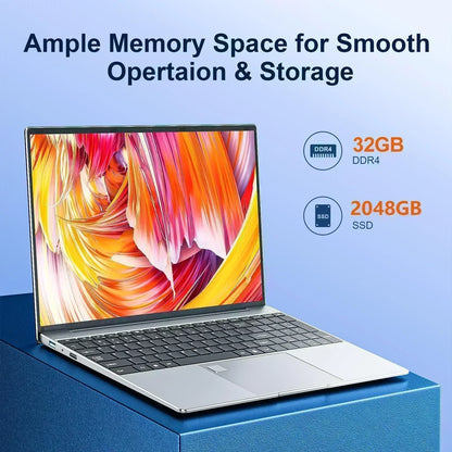 15.6" Portable Laptop Windows 11 32GB Ram DDR4 2TB SSD  Notebook Pc Gamer Intel N5095 Office Computer with Backlit Fingerprint