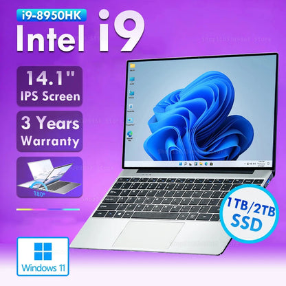 14.1" Windows 11 i9 Laptop Intel Core i9 8950HK Laptops 16GB DDR4 1TB 2TB SSD Notebook PC Gamer Computer Office Study Notebook