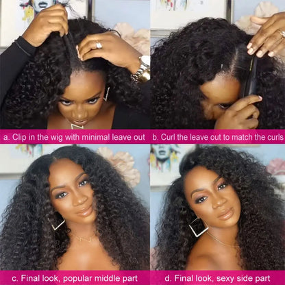 Deep Curly V Part Wigs Kinky Curly Synthetic Hair Wigs for Black Women Deep Water Wave No Leave Out Full Head Clip In Half Wig