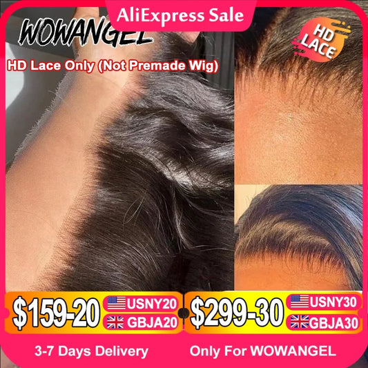 Wow Angel 13x4 13x6 HD Lace Frontal Only Melt Skins Brazilian Straight Human Hair 5x5 6x6 HD Lace Closure Pre Plucked Free Part