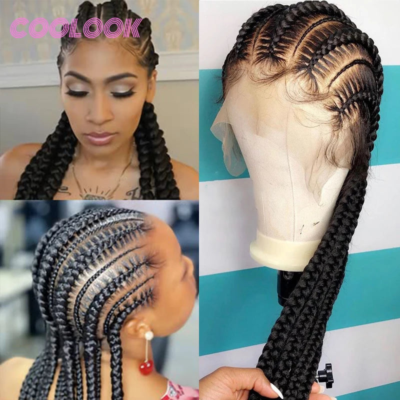360 Full Lace Cornrow Braided Wigs For Black Women Synthetic Knotless 36" Long Box Braid Wig With Baby Hair Goddess Braids Wig