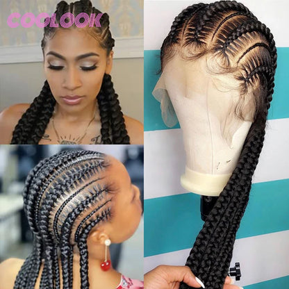 360 Full Lace Cornrow Braided Wigs For Black Women Synthetic Knotless 36" Long Box Braid Wig With Baby Hair Goddess Braids Wig