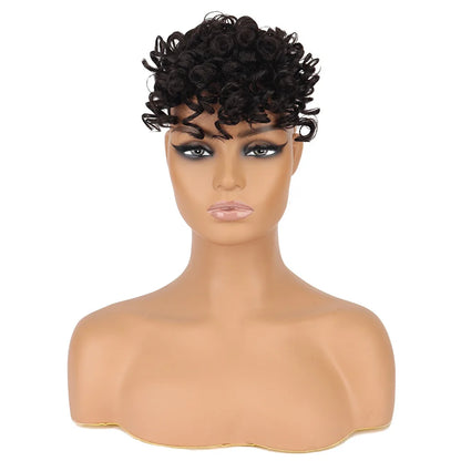 Synthetic Curly Bangs for Women Afro Puff Kinky Curly Bangs Clip In Hairpieces Natural Style Heat Resistant Fiber Hair Extension
