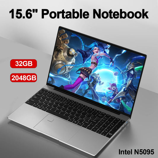 15.6" Portable Laptop Windows 11 32GB Ram DDR4 2TB SSD  Notebook Pc Gamer Intel N5095 Office Computer with Backlit Fingerprint
