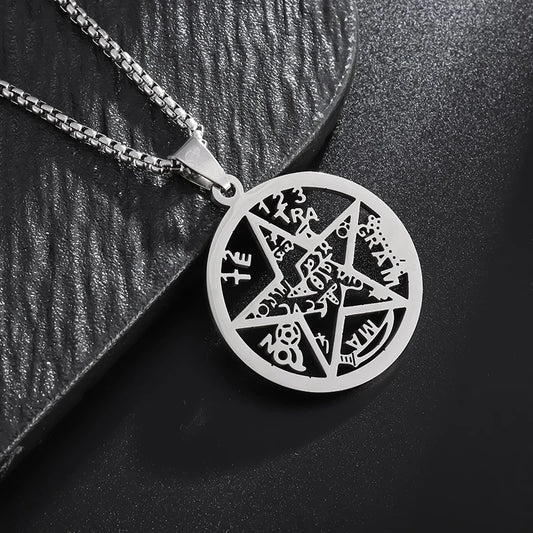 Stainless Steel Jewish Hebrew Tetragrammaton Wicca Pentagram Pendant Necklace Men Women Solomon Religious Amulet Jewelry