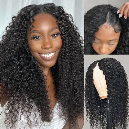 250%  Kinky Curly V Part Wig Human Hair Glueless Deep Afro Curly V Part Wig 30 34 Inch Remy Hair I Part Wigs for Women on Sale