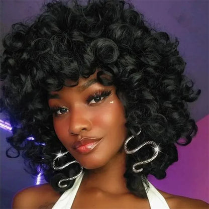 Fumi Curly Human Hair Wigs Fringe Wig Pixie Cut Rose Curly Cheap Full Machine Wigs Egg Curl Short Bob Wig With Bangs 300 Density