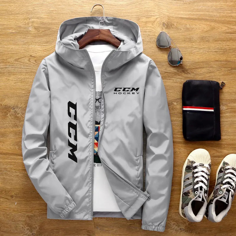 Spring and summer hooded men's jacket CCM hockey mens casual windbreaker zipper thin section hooded jacket men 7XL