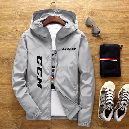Spring and summer hooded men's jacket CCM hockey mens casual windbreaker zipper thin section hooded jacket men 7XL