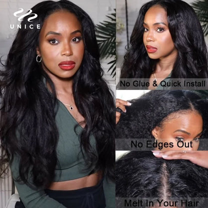 UNice Hair Kinky Straight V Part Wig U Part Wig 100% Human Hair No Glue Minimal Leave Out EasiContour V Part Wig With Drawstring