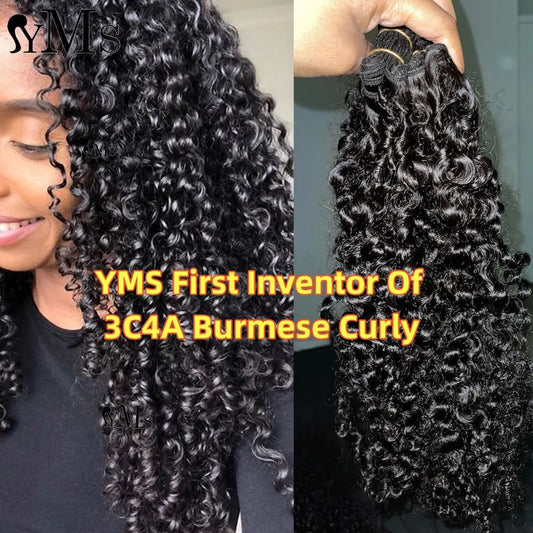 Real Burmese 3C4A Curly Human Hair 2/3/4 Bundle Deals Weft Extensions YMS Burmese Curly Raw Human Hair Bundles Weave Full Head