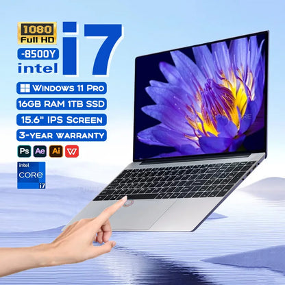 Portable Laptop Computer PC Windows 11 Intel Core i7 8500Y 15.6 Inch 16GB DDR 1TB SSD Office Laptops Fingerprint Unlock Notebook