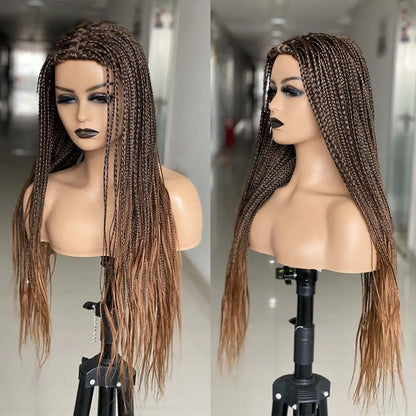 Synthetic Braided Wigs For Black Women Ombre Synthetic Braids Long Box Braided Wigs Fake Scalp Braiding Hair Cosplay Machine Wig