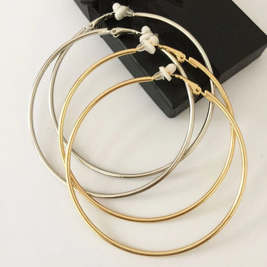Round Circle Hoop Earrings Clip Without Piercing Women Gold Silver Stainless Steel Plating Rings Ear Clips Fashion Jewelry Gift
