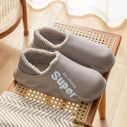 Winter Men Indoor Warm Slippers Plush Waterproof Anti slip Cotton Shoes Men's Slip-on Casual Flat Snow Walking Loafers