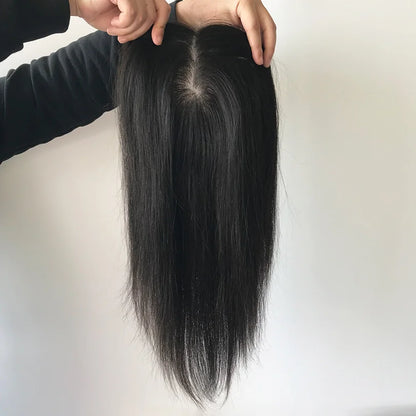 15x16cm Silk Skin Base Toupee With 2 CM PU Around  European Virgin Human Hair Toupee with Clips for Women 12x13CM