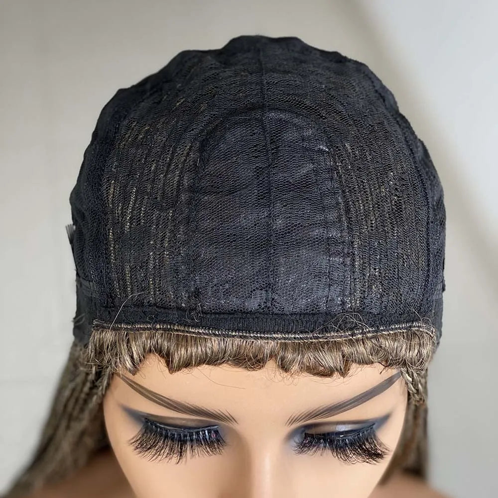 Synthetic Braided Wigs For Black Women Ombre Synthetic Braids Long Box Braided Wigs Fake Scalp Braiding Hair Cosplay Machine Wig