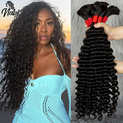 NABI Human Hair Braiding Bundles Water Wave Hair Braids Extension Deep Wave Bulks Curly Virgin Human Hair Bundle for Boho Braids