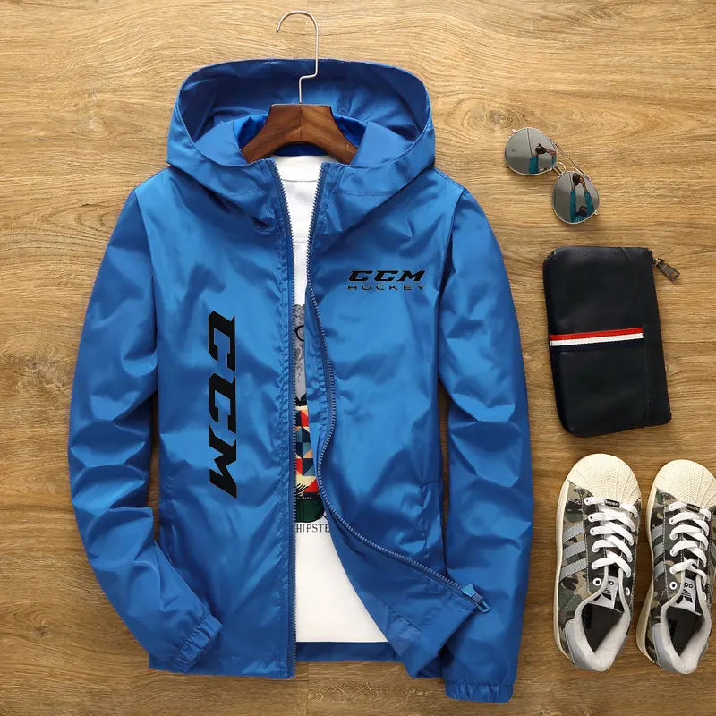 Spring and summer hooded men's jacket CCM hockey mens casual windbreaker zipper thin section hooded jacket men 7XL