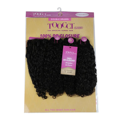 Double Drawn Pixie Curl Hair Bundles with Closure Brazilian Bouncy Curl Virgin Human Raw Hair Bundle Extensions 4x4 Lace Closure