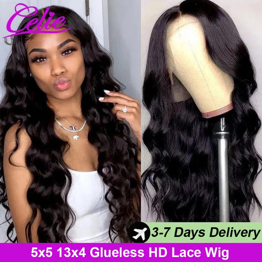 Celie 13x4 Lace Front Human Hair Wigs For Women Transparent HD Lace Frontal Wig 5x5 Body Wave Ready To Go Wig Human Hair