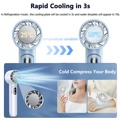 Portable Fan Mini Handheld Turbo Fan with Semiconductor Refrigeration Ice Cooling Fan 4000mAh USB Rechargeable Hanging Neck Fan