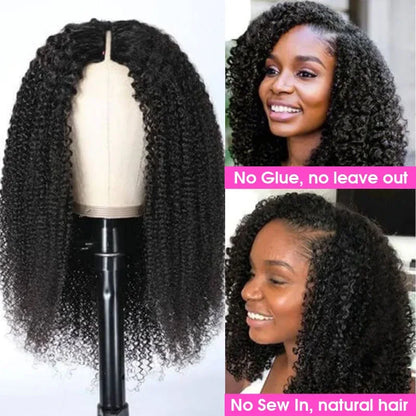 250%  Kinky Curly V Part Wig Human Hair Glueless Deep Afro Curly V Part Wig 30 34 Inch Remy Hair I Part Wigs for Women on Sale