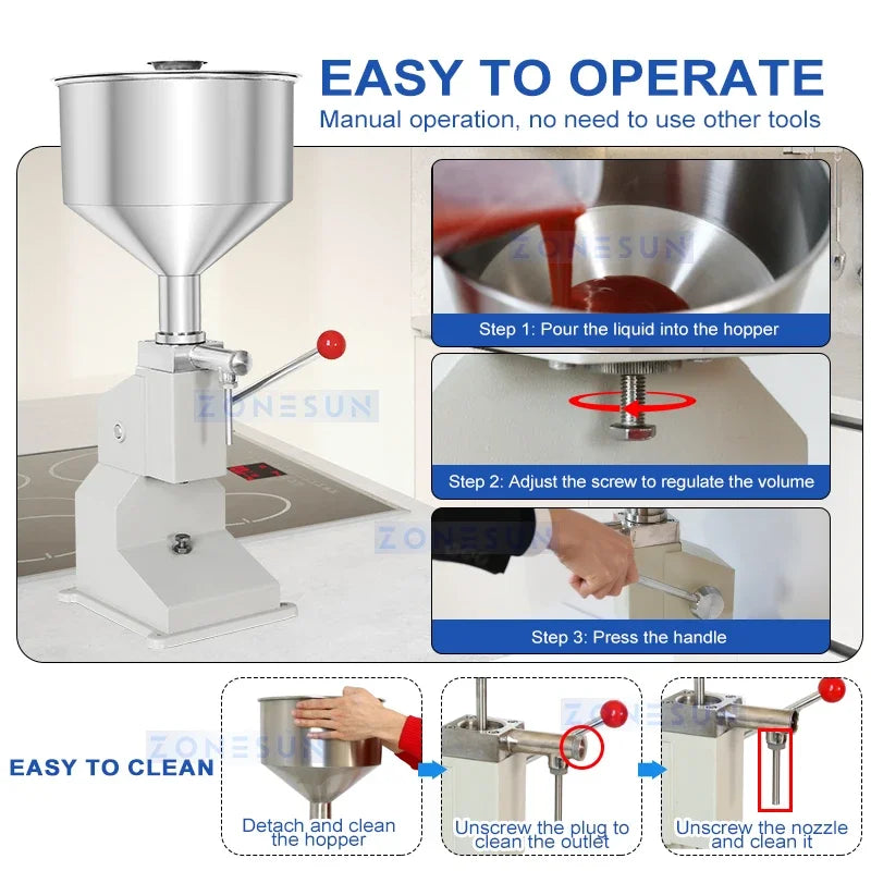 Zonesun Liquid Filling Machine Manual Paste Filler Lip Gloss Shampoo Dispensing Equipment ZS-A03S