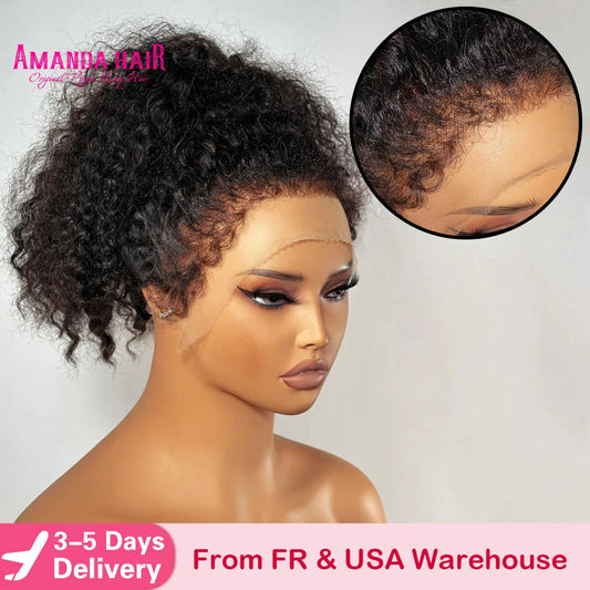 Kinky Curly edge Wigs Short Bob Pixie Cut Curly 13x4 Lace Front Wig 220% Human Hair Wig PrePlucked Baby Hair Lace Closure Wig