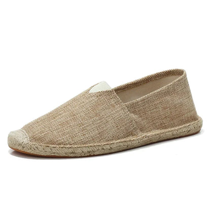 Women Sewing Flax Shoes Slip on Loafers Casual Shoes Man Espadrilles Hemp Canvas Flat Shoes Plus Size Fisherman Driving Footwear