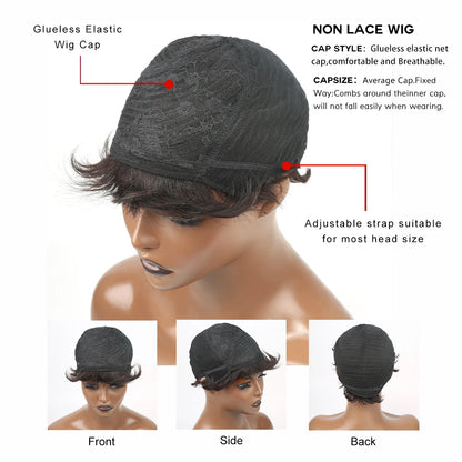 Fumi Curly Human Hair Wigs Fringe Wig Pixie Cut Rose Curly Cheap Full Machine Wigs Egg Curl Short Bob Wig With Bangs 300 Density