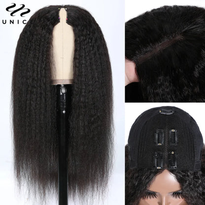 UNice Hair Kinky Straight V Part Wig U Part Wig 100% Human Hair No Glue Minimal Leave Out EasiContour V Part Wig With Drawstring