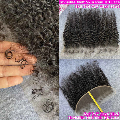 Deep Curly 4C Edges Invisiable HD 13x6 Lace Frontal Human Hair Afro Curly Melt Skin PrePlucked Natural Hairline 5x5 Lace Closure