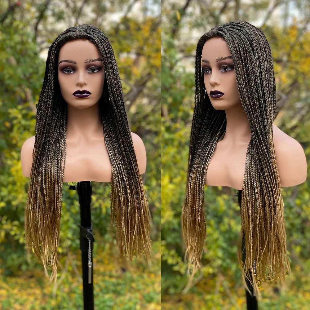 Synthetic Braided Wigs For Black Women Ombre Synthetic Braids Long Box Braided Wigs Fake Scalp Braiding Hair Cosplay Machine Wig