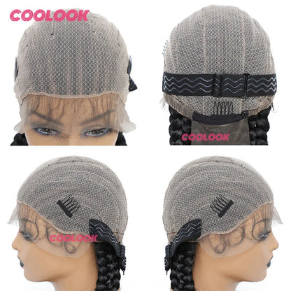 360 Full Lace Cornrow Braided Wigs For Black Women Synthetic Knotless 36" Long Box Braid Wig With Baby Hair Goddess Braids Wig