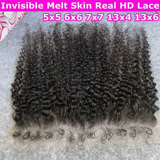 Invisible 13x6 HD Lace Frontal Deep Curly Edges Baby Hair PrePlucked Melt Skin Real HD Lace Curly 5x5 6x6 HD Lace Closure Only
