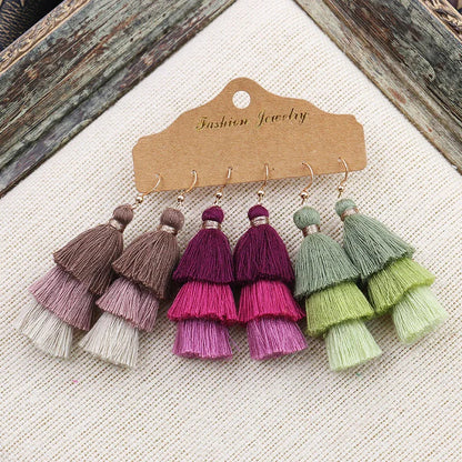 Women Bohemian Colored Tassel Dangling Earrings For Girl Pagoda Fan Dangling Earrings Eardrop Female Net Flowe Fashion Jewelry