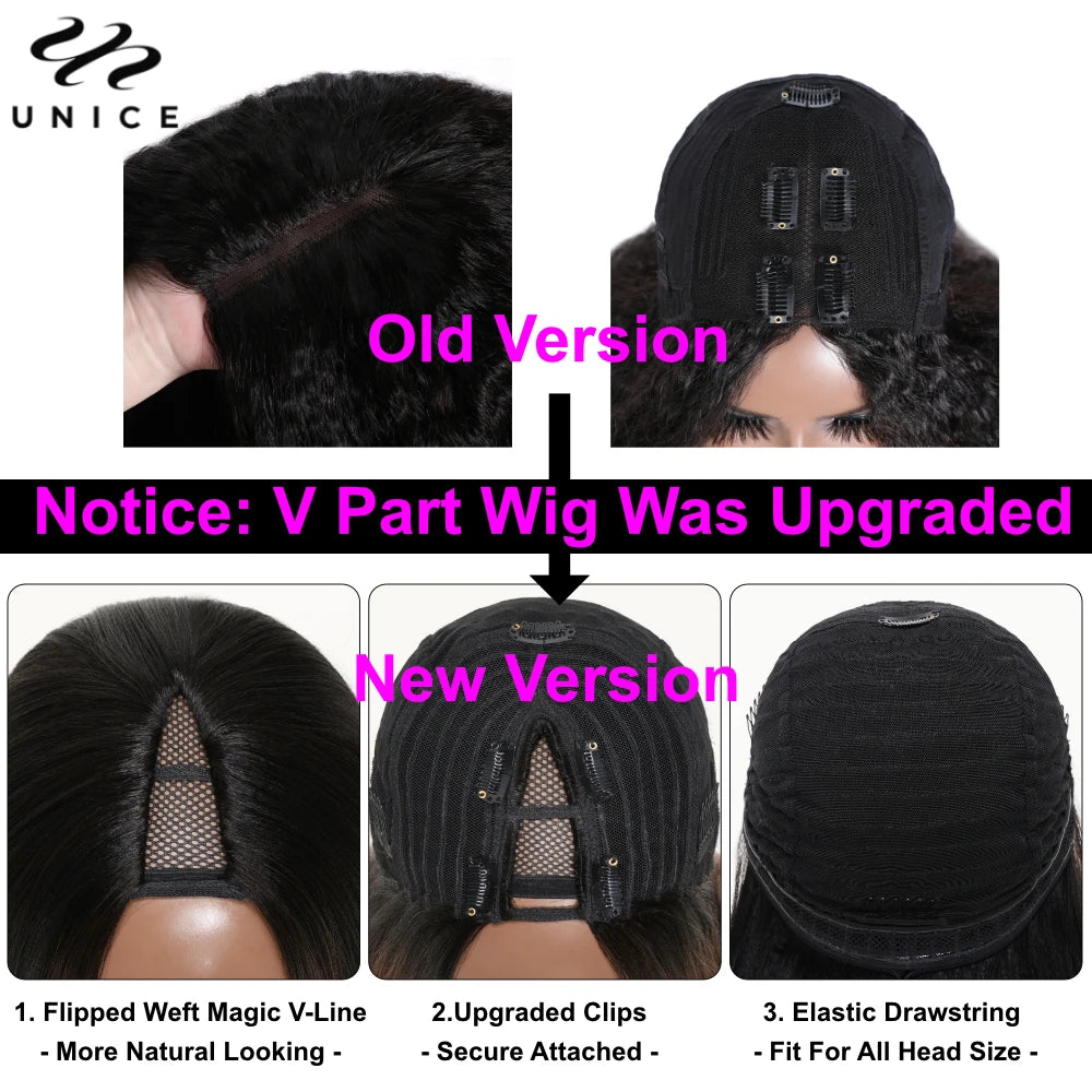 UNice Hair Kinky Straight V Part Wig U Part Wig 100% Human Hair No Glue Minimal Leave Out EasiContour V Part Wig With Drawstring