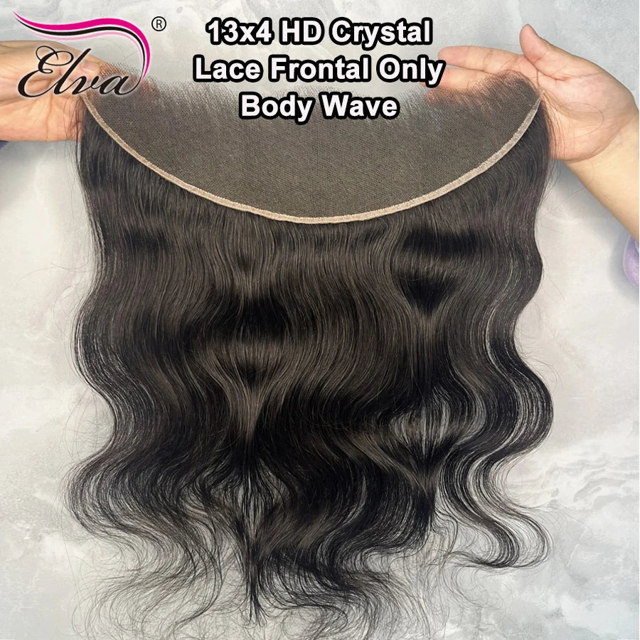 Elva Real HD Lace 5x5 13x4 HD Lace Frontal Only Melt Skin Straight Body Wave Hair Pre Plucked invisible HD Lace Closure Only