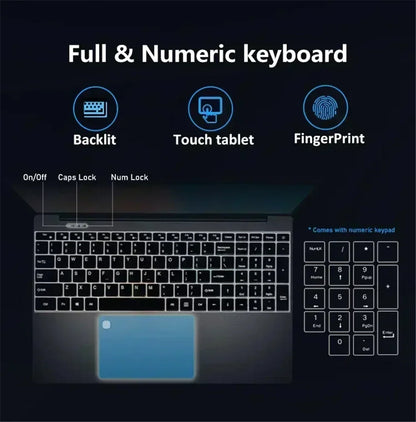 15.6" Portable Laptop Windows 11 32GB Ram DDR4 2TB SSD  Notebook Pc Gamer Intel N5095 Office Computer with Backlit Fingerprint