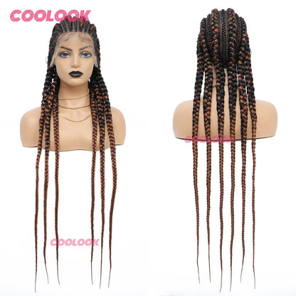 360 Full Lace Cornrow Braided Wigs For Black Women Synthetic Knotless 36" Long Box Braid Wig With Baby Hair Goddess Braids Wig