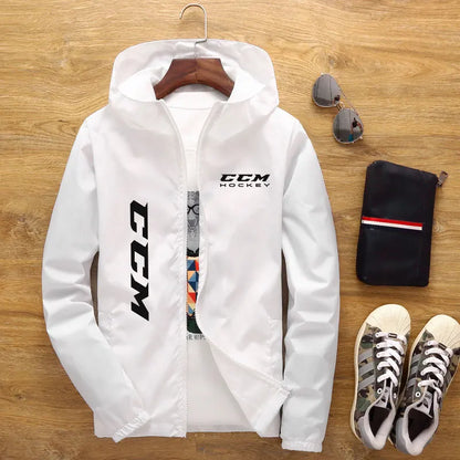 Spring and summer hooded men's jacket CCM hockey mens casual windbreaker zipper thin section hooded jacket men 7XL