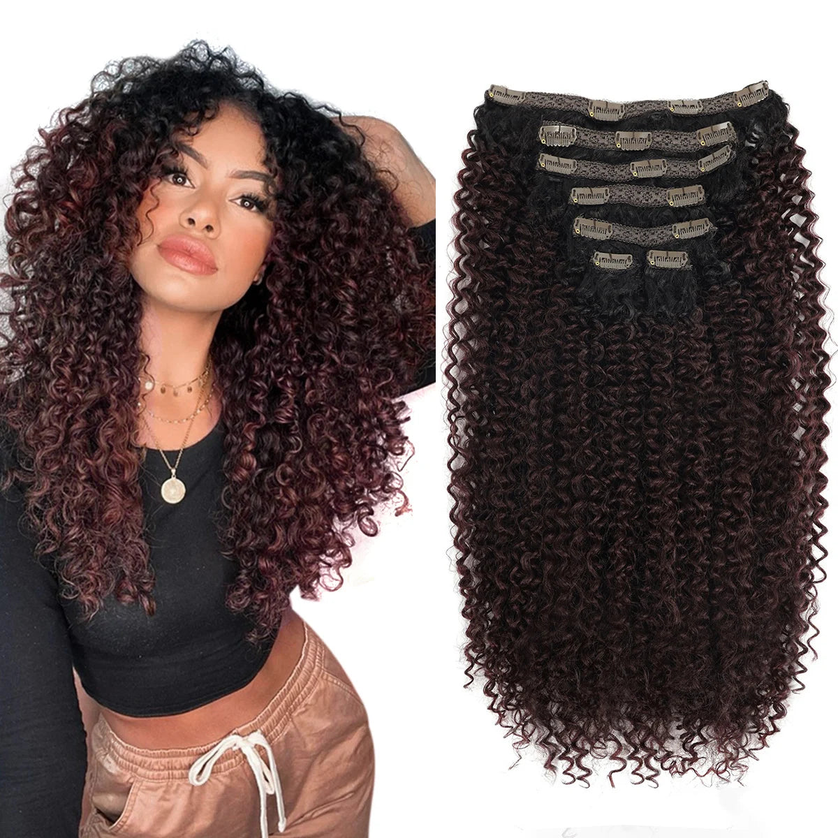 Synthetic Curly Clip In Hair Extensions Natural Hairpieces Hair Extensions Clip in 7 Pcs Full Head Organic Clip in Extensions