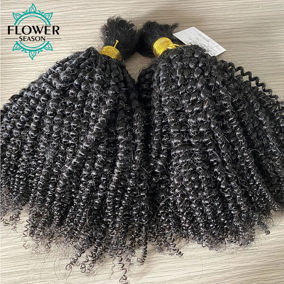Afro Kinky Curly Human Hair Bulk For Braiding No Weft Remy Mongolian Bulk Braiding Hair Extensions 100Strands /Bundles Natural