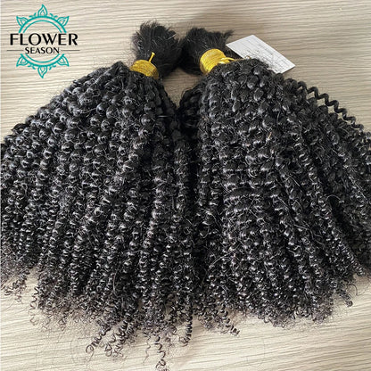 Afro Kinky Curly Human Hair Bulk For Braiding No Weft Remy Mongolian Bulk Braiding Hair Extensions 100Strands /Bundles Natural