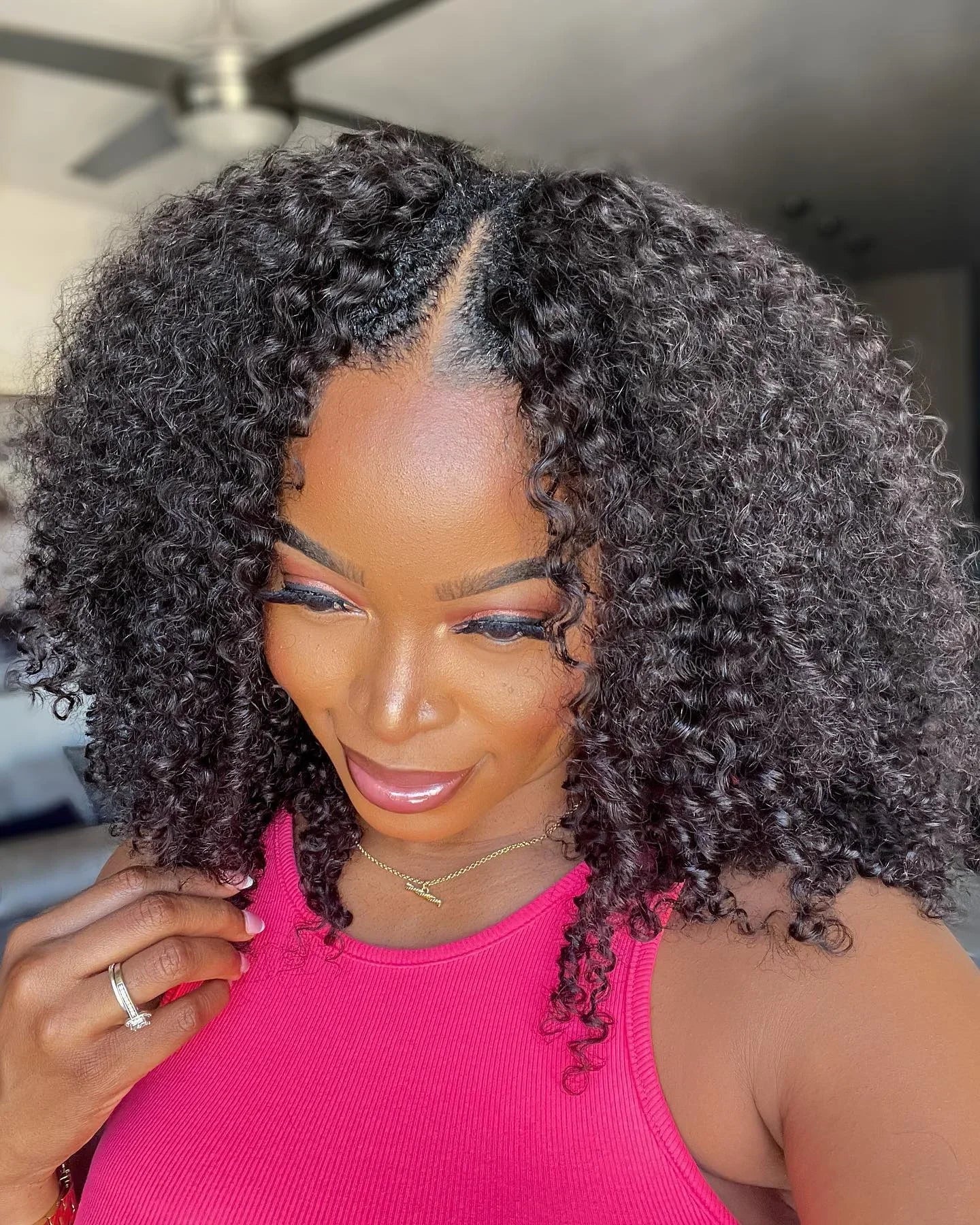 250%  Kinky Curly V Part Wig Human Hair Glueless Deep Afro Curly V Part Wig 30 34 Inch Remy Hair I Part Wigs for Women on Sale